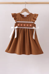 Brown Pumpkin Smocked Lace Dress