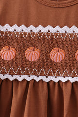 Brown Pumpkin Smocked Lace Dress