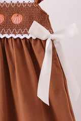 Brown Pumpkin Smocked Lace Dress