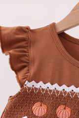 Brown Pumpkin Smocked Lace Dress