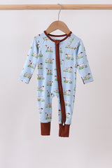 Blue puppy hunting bamboo zipper romper