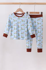 Blue puppy hunting bamboo pajama set
