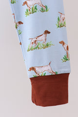 Blue puppy hunting bamboo pajama set