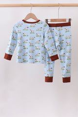 Blue puppy hunting bamboo pajama set