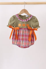Camel Pumpkin Embroidery Ruffle Plaid Bubble
