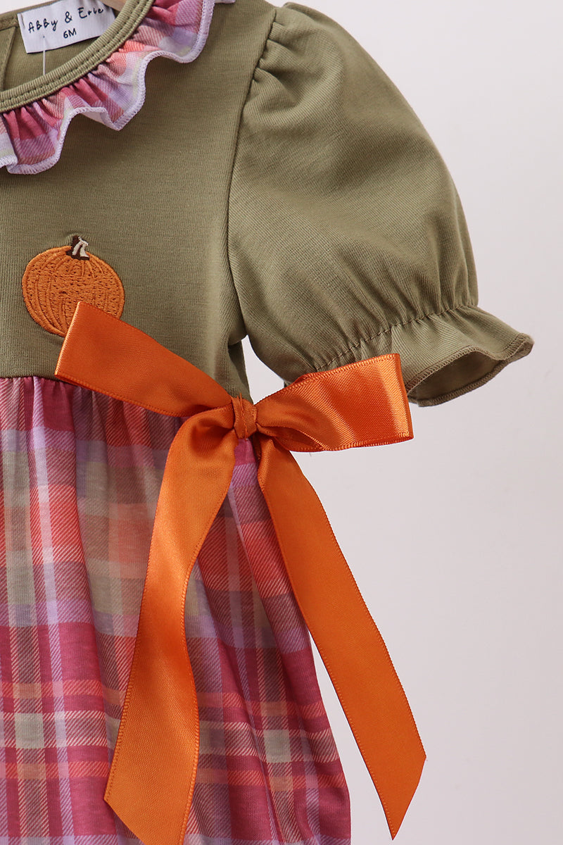 Camel Pumpkin Embroidery Ruffle Plaid Bubble