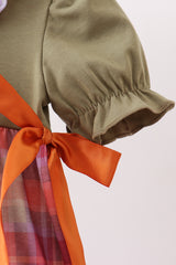 Camel Pumpkin Embroidery Ruffle Plaid Bubble