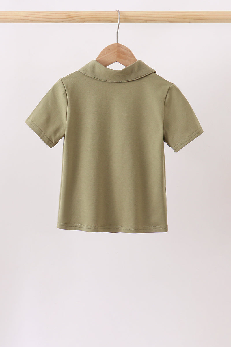 Camel Pumpkin Embroidery Button Down Shirt