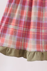 Camel Pumpkin Embroidery Plaid Dress