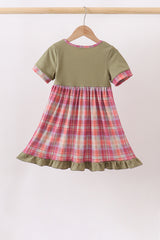 Camel Pumpkin Embroidery Plaid Dress