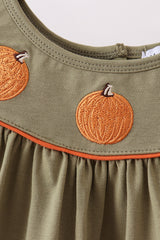 Camel Pumpkin Embroidery Plaid Dress