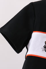 Black Pumpkin cat Embroidery Top