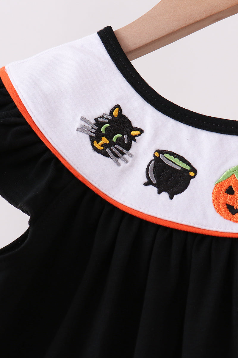 Black Pumpkin Ghost Embroidery Pants Set
