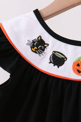 Black Pumpkin Ghost Embroidery Pants Set