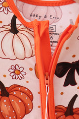 Orange Pumpkin Floral Bow Bamboo Romper
