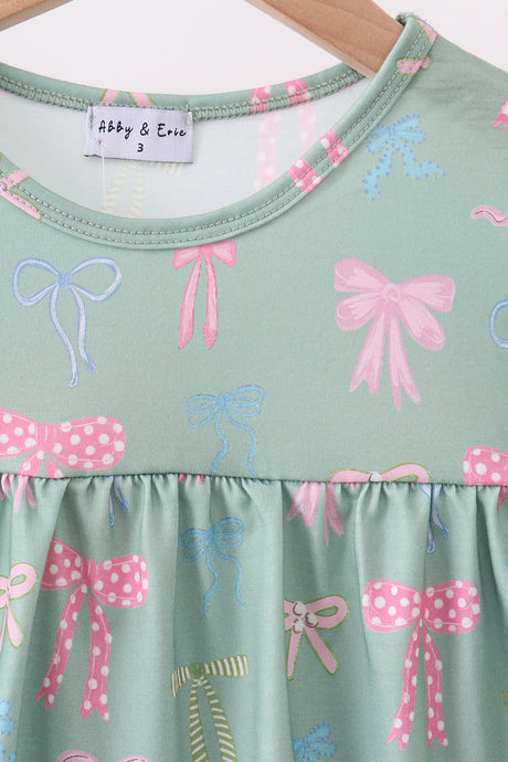 Sage Bow Ruffle Dress