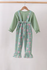 Sage Bow Ruffle Jumpsuit Set