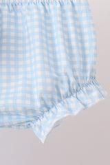 Blue pumpkin bow smocked lace bloomer set
