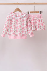 Pink Floral Bow Lace Skorts Set