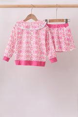 Pink Pumpkin Bow Lace Skorts Set