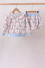 Blue Bow Lace Skorts Set