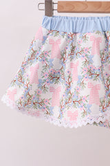 Blue Bow Lace Skorts Set