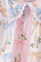Pink Bow Floral Lace Skorts Set