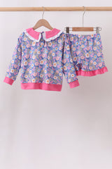 Purple Floral Ruffle Shorts Set