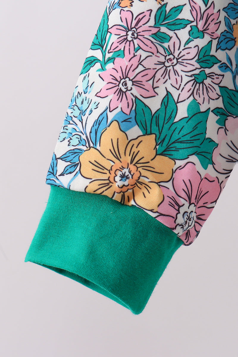 Green Floral Ruffle Shorts Set