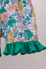 Green Floral Ruffle Shorts Set