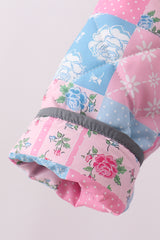 Teal Patchwork Floral Ruffle Jacket