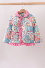 Pink Patchwork Floral Ruffle Jacket