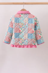 Pink Patchwork Floral Ruffle Jacket