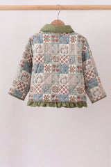 Green Patchwork Floral Ruffle Jacket