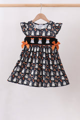 Orange Ghost Embroidery Ruffle Dress
