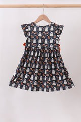 Orange Ghost Embroidery Ruffle Dress