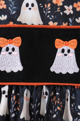 Orange Ghost Embroidery Ruffle Pants Set