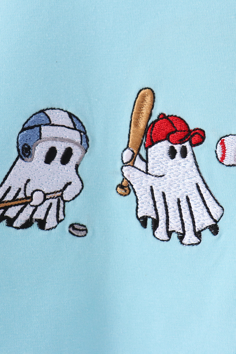 Blue ghost baseball embroidery top