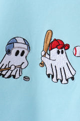 Blue ghost baseball embroidery top