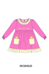 Pink shine for jesus embroidery pocket ruffle dress