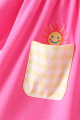Pink shine for jesus embroidery pocket ruffle dress