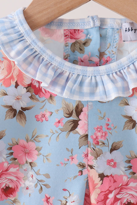 Blue rose floral ruffle bloomer set