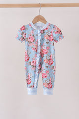 Blue rose floral ruffle romper