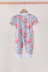 Blue rose floral ruffle romper