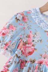 Blue rose floral ruffle dress