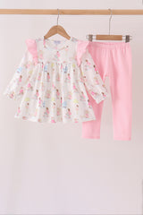 Pink all day adventure ruffle pants set