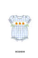 Blue Pumpkin Embroidery Gingham Bubble