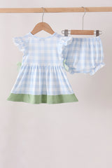 Blue Pumpkin Embroidery Gingham Bloomer set
