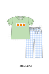 Blue Pumpkin Embroidery Gingham pants Set