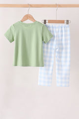 Blue Pumpkin Embroidery Gingham pants Set